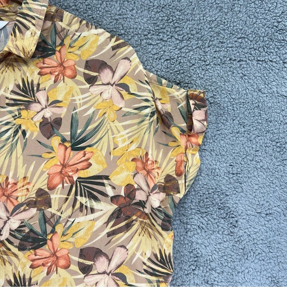 Time And Tru Hawaiian Button Shirt Floral Print Women Orange Size Medium - Picture 5 of 9